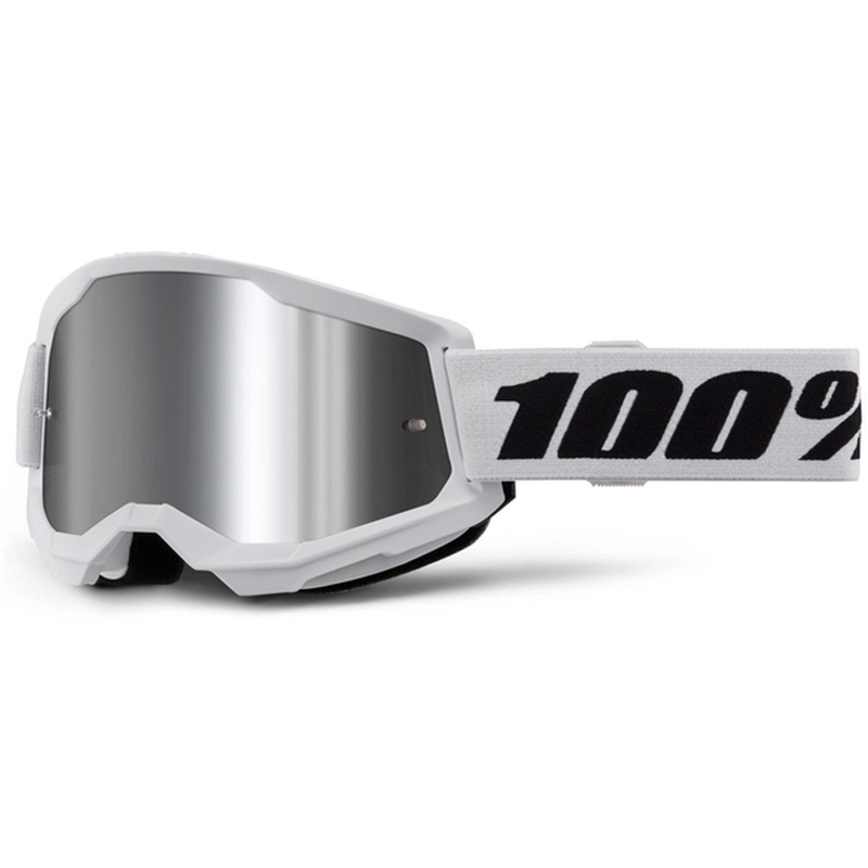 Motocrossbrille 100% STRATA 2 Ny hvid (sølvfarvet plexi)