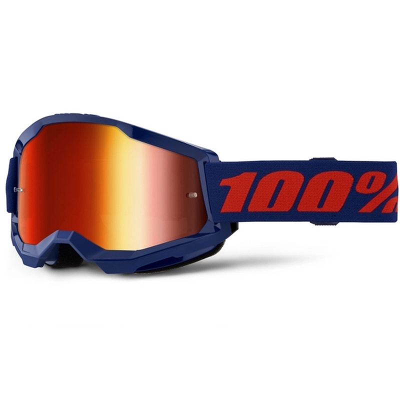 Motocrossbrille 100% STRATA 2 Ny blå (rød plexi)
