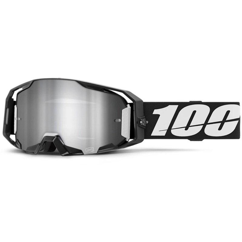 Motocrossbrille 100 % ARmatic sort med sølvfarvet spejlplexi