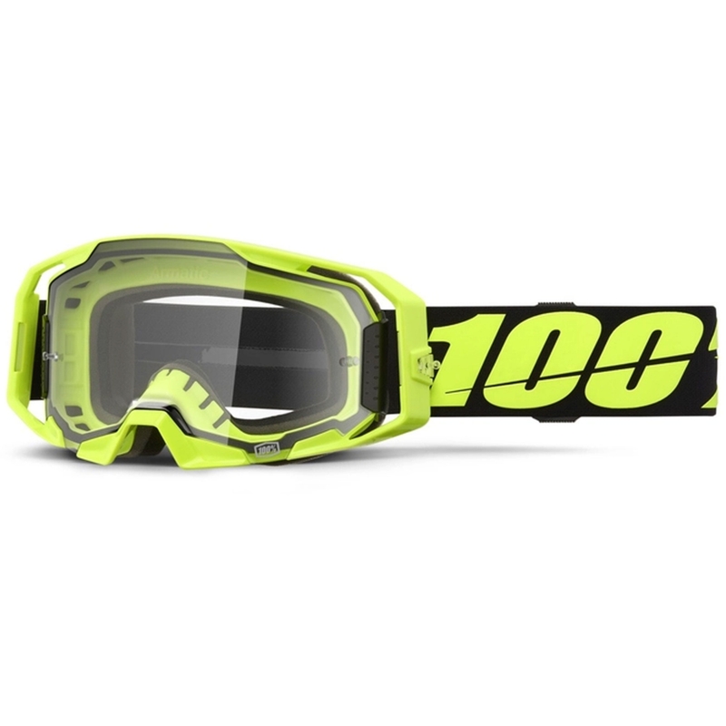 Motocrossbriller 100% ARmatic Neon Yellow med klart plexi