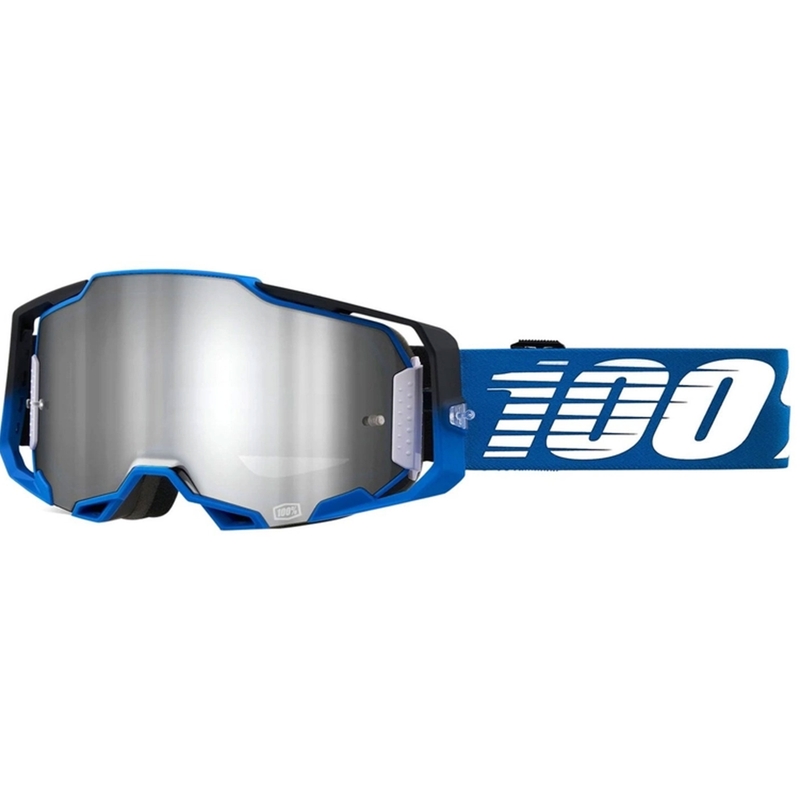 Motocrossbriller 100% ARMEGA Rockchuck sort-hvid-blå (sølv plexi)