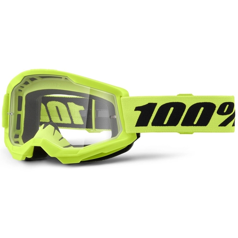 Motocrossbriller til børn 100% STRATA 2 neongul klar plexi