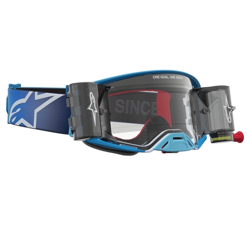 Alpinestars Supertech ROLL-OFF motocrossbriller blå-sølv med klar plexiglas