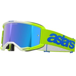 Alpinestars Vision 5 Blaze fluogul-blå motocrossbriller med blå plexiglas med spejle
