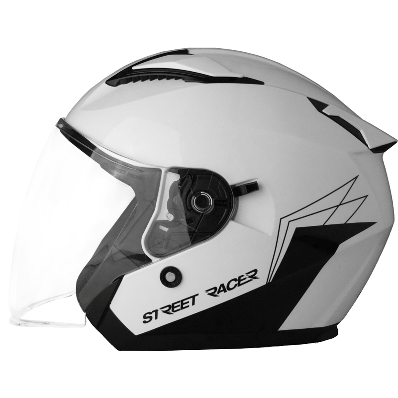 Åben motorcykelhjelm Street Racer Sonic blank hvid-sort - II. kvalitet