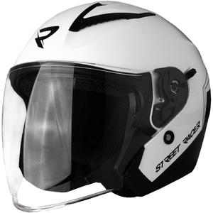 Åben motorcykelhjelm Street Racer Sonic blank hvid-sort - II. kvalitet