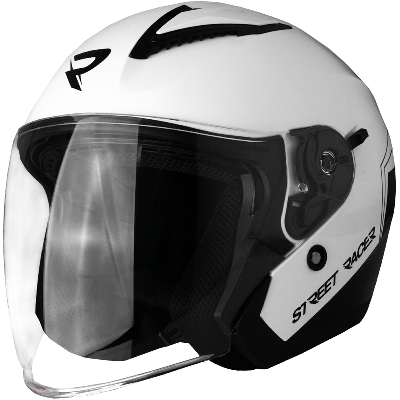 Åben motorcykelhjelm Street Racer Sonic blank hvid-sort - II. kvalitet