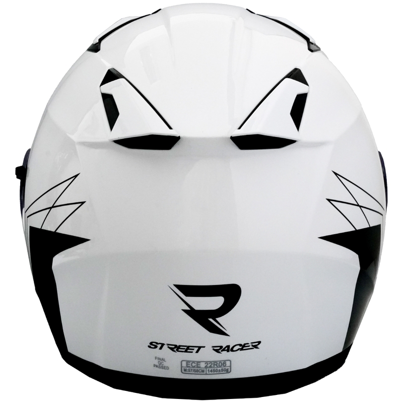 Åben motorcykelhjelm Street Racer Sonic blank hvid-sort - II. kvalitet