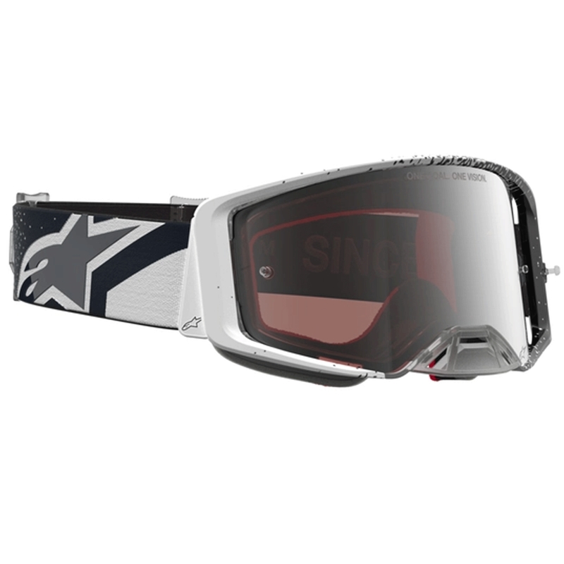 Alpinestars Supertech motocrossbriller hvid-sort med spejl sølv plexiglas