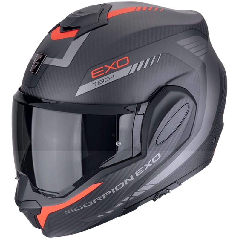 Sammenklappelig motorcykelhjelm Scorpion EXO-TECH EVO CARBON COSY mat sort-rød - II. kvalitet