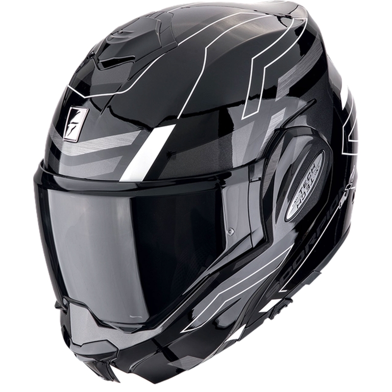 Sammenklappelig motorcykelhjelm Scorpion EXO-TECH EVO CONQUER sort og hvid - II. kvalitet