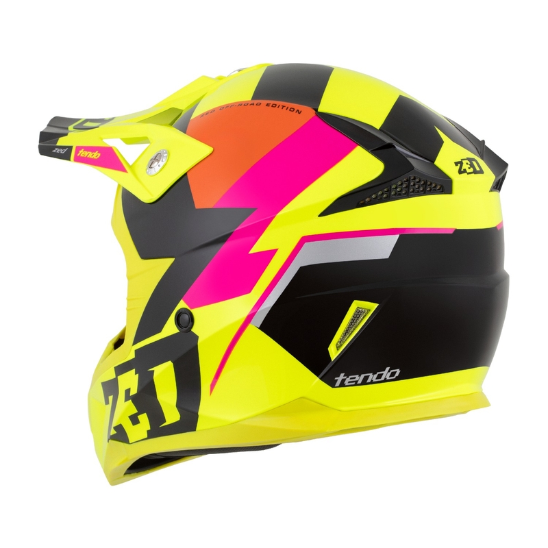 Motocrosshjelm til børn ZED X1.9 Tendo fluogul-lyserød-orange-sort - II. kvalitet