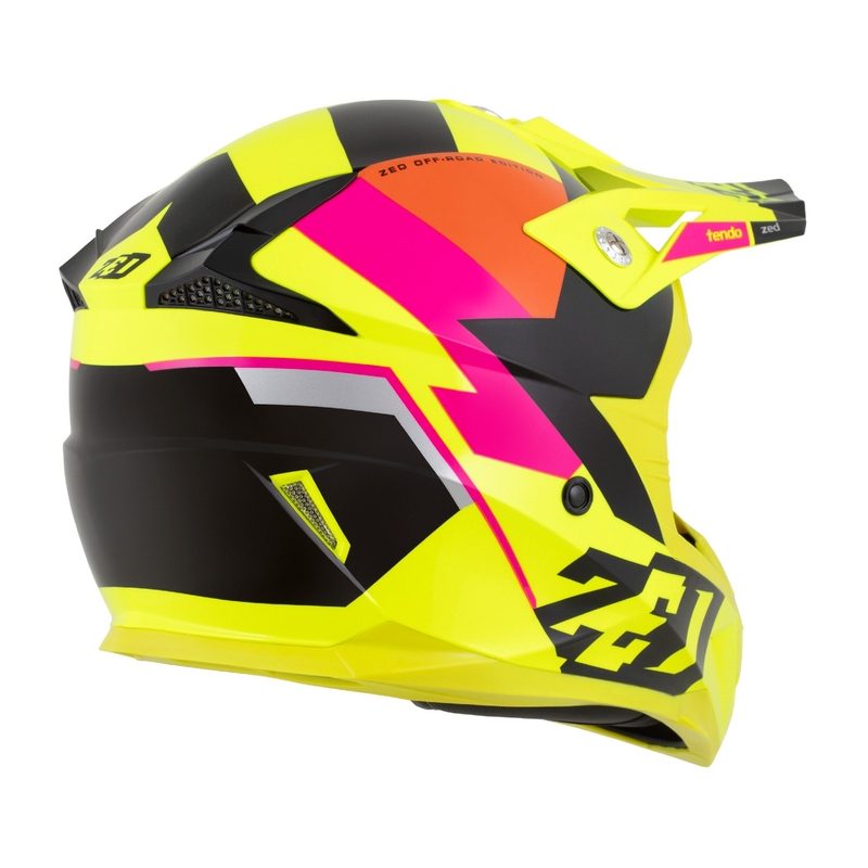 Motocrosshjelm til børn ZED X1.9 Tendo fluogul-lyserød-orange-sort - II. kvalitet