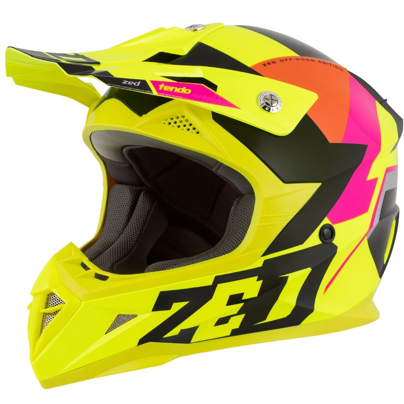 Motocrosshjelm til børn ZED X1.9 Tendo fluogul-lyserød-orange-sort - II. kvalitet