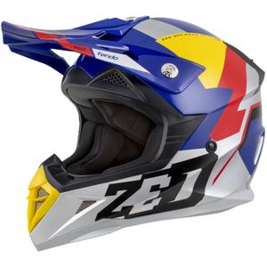 Motocrosshjelm ZED X1.9 Tendo pearl blå-rød-gul-sølv - II. kvalitet