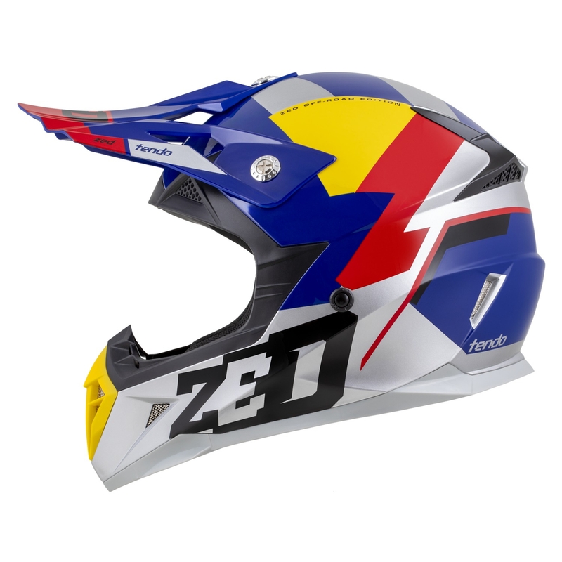 Motocrosshjelm ZED X1.9 Tendo pearl blå-rød-gul-sølv - II. kvalitet