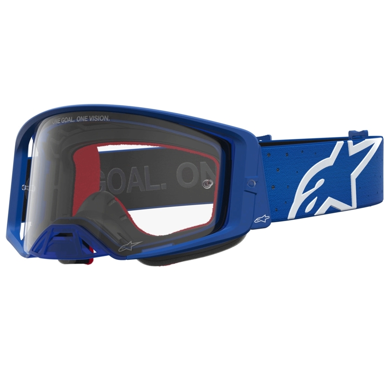 Alpinestars Supertech Vesta blå-hvide motocrossbriller med klar plexiglas
