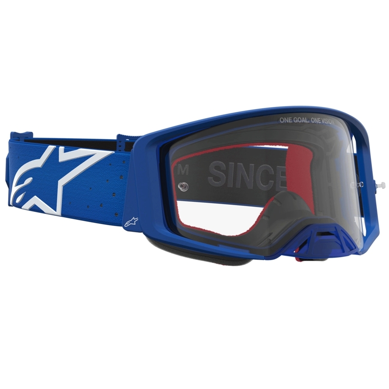 Alpinestars Supertech Vesta blå-hvide motocrossbriller med klar plexiglas