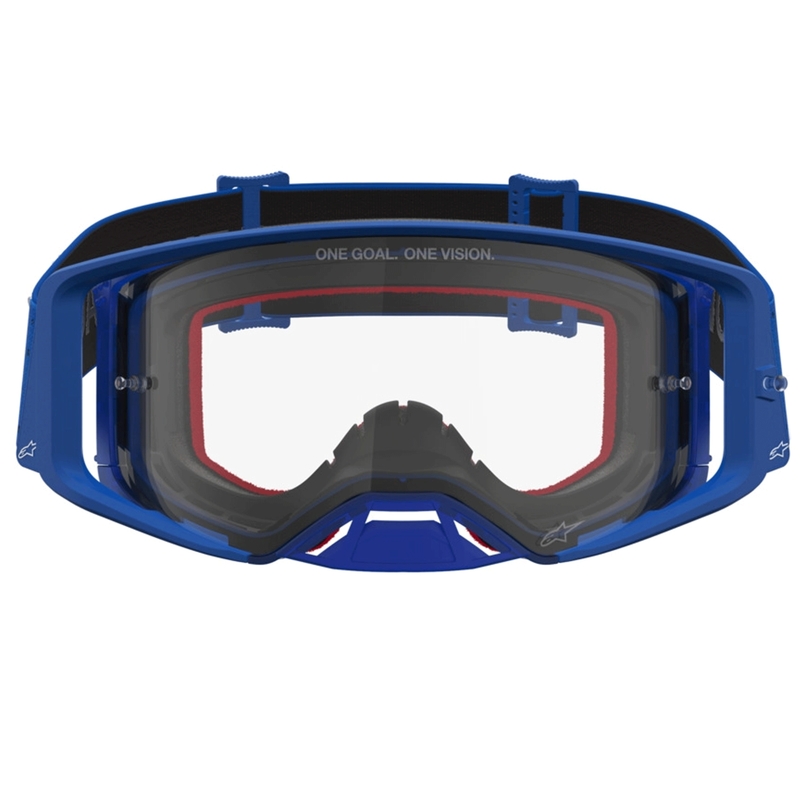 Alpinestars Supertech Vesta blå-hvide motocrossbriller med klar plexiglas