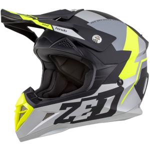 Motocrosshjelm til børn ZED X1.9D TENDO mat sort-mørkegrå-lysgrå-fluogul - II. kvalitet