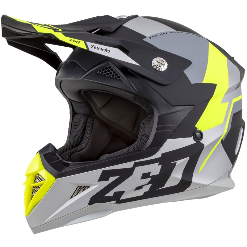 Motocrosshjelm til børn ZED X1.9D TENDO mat sort-mørkegrå-lysgrå-fluogul - II. kvalitet