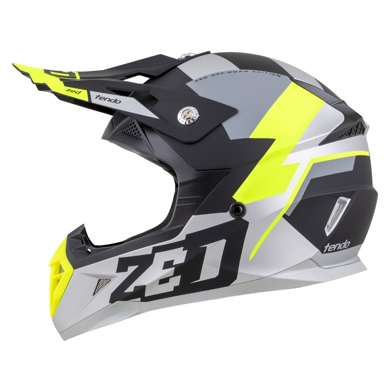 Motocrosshjelm til børn ZED X1.9D TENDO mat sort-mørkegrå-lysgrå-fluogul - II. kvalitet