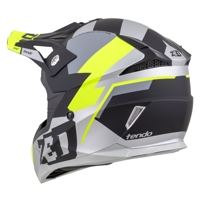 Motocrosshjelm til børn ZED X1.9D TENDO mat sort-mørkegrå-lysgrå-fluogul - II. kvalitet