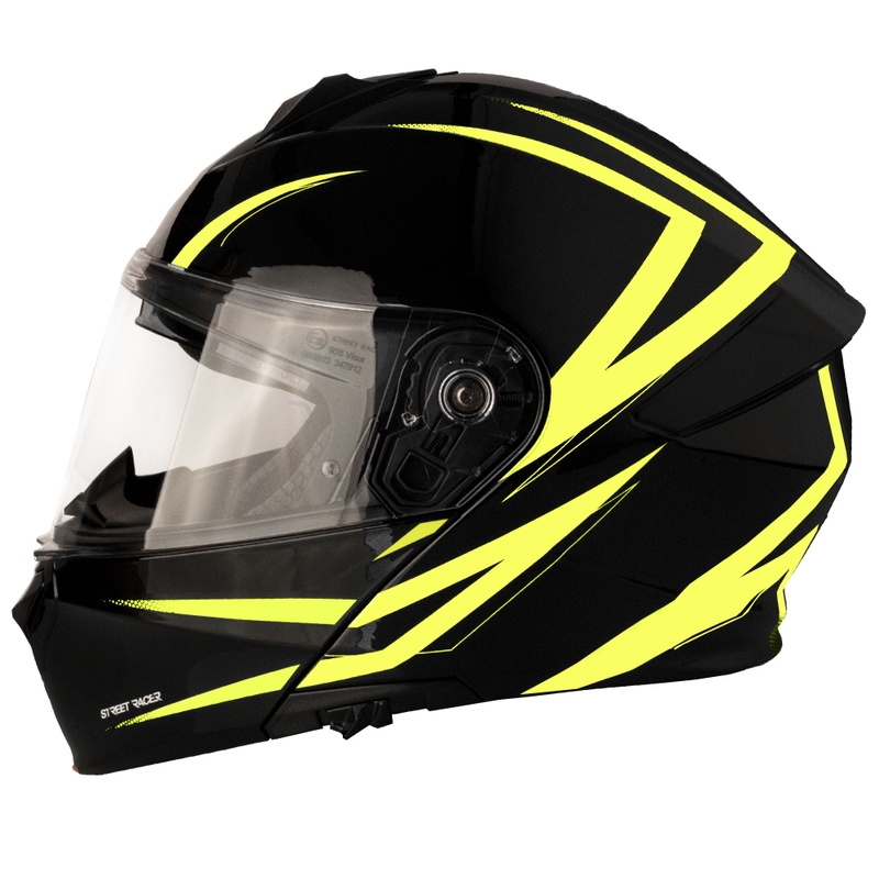 Flip-up motorcykelhjelm Street Racer Fury sort-fluo gul 2 - II. kvalitet