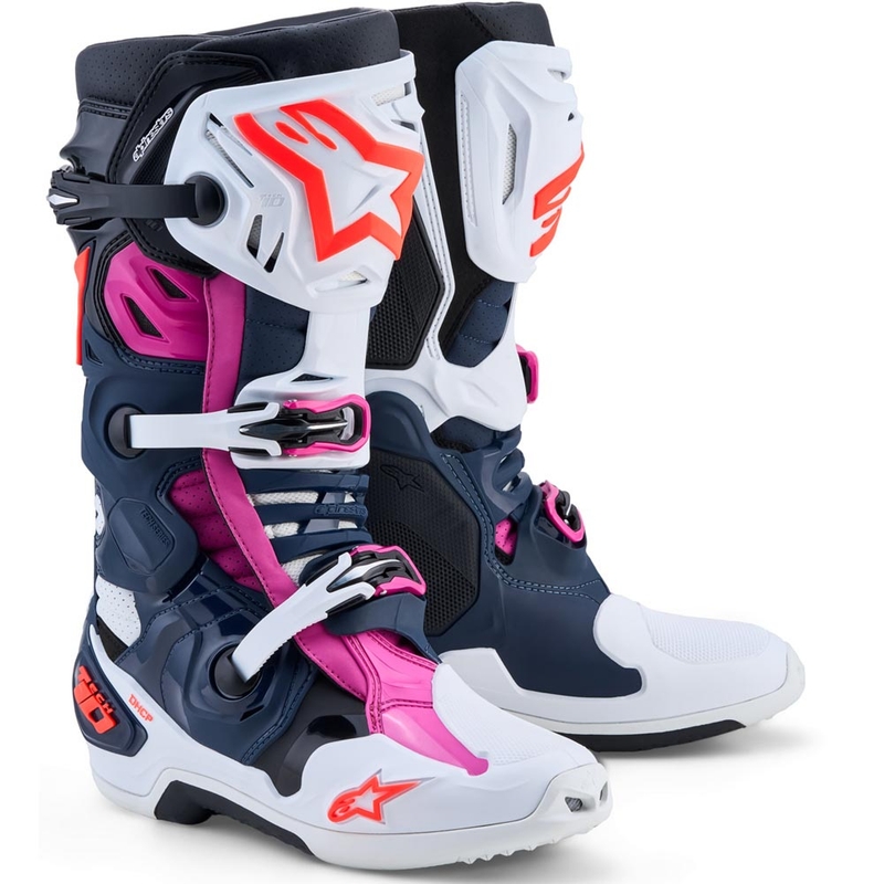Alpinestars TECH 10 Supervented motocrossstøvler mørkeblå-hvid-sort-lilla