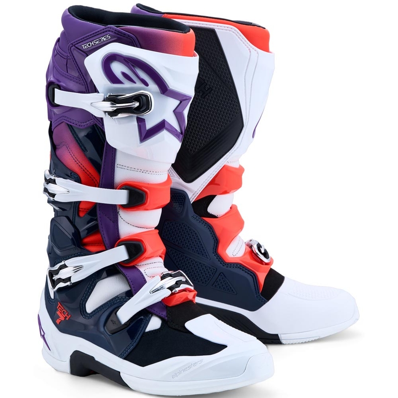 Alpinestars TECH 7 motocrossstøvler lilla-hvid-mørkeblå-fluo rød