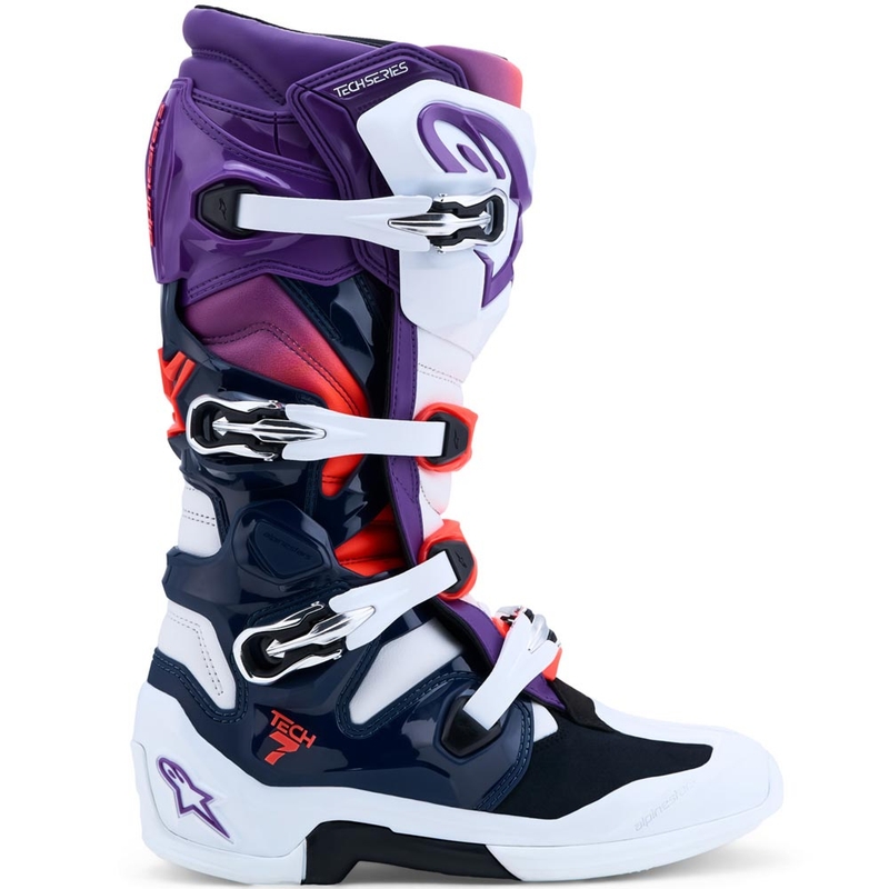 Alpinestars TECH 7 motocrossstøvler lilla-hvid-mørkeblå-fluo rød