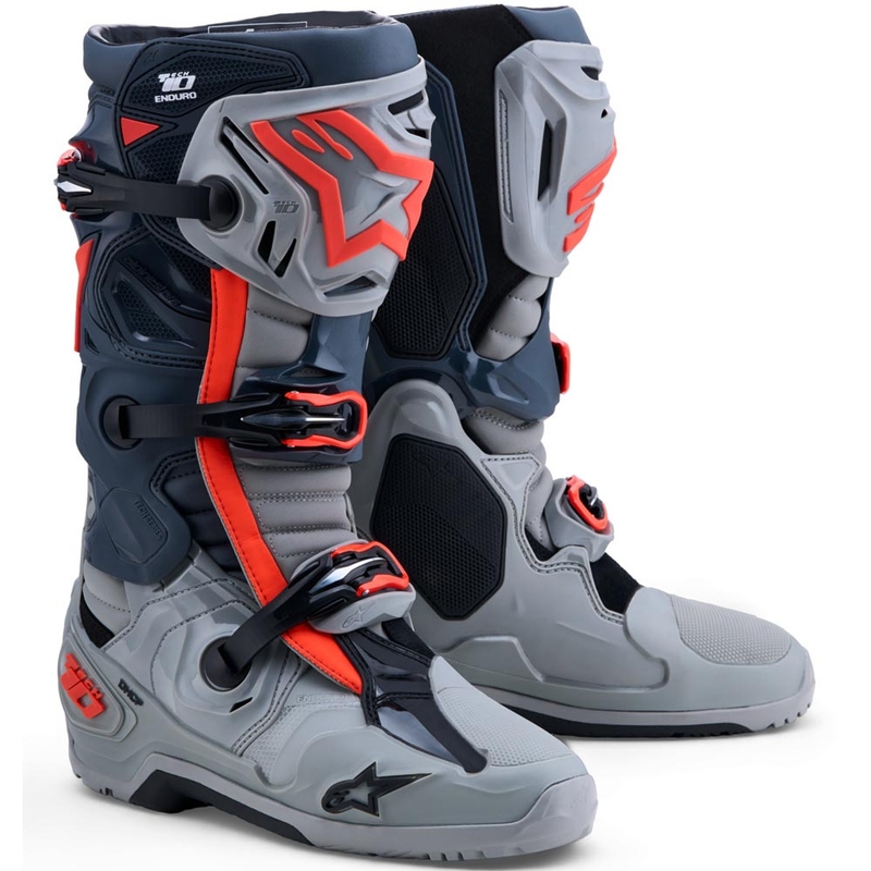 Motorcykelstøvler Alpinestars Tech 10 Enduro, Grå-Mørkegrå-Fluo Rød