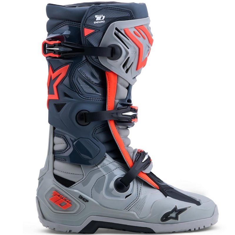 Motorcykelstøvler Alpinestars Tech 10 Enduro, Grå-Mørkegrå-Fluo Rød