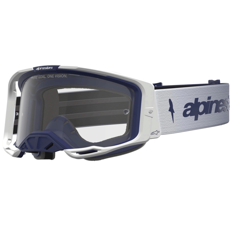 Alpinestars Vision 8 Amber blå-hvide motocrossbriller med klar plexiglas