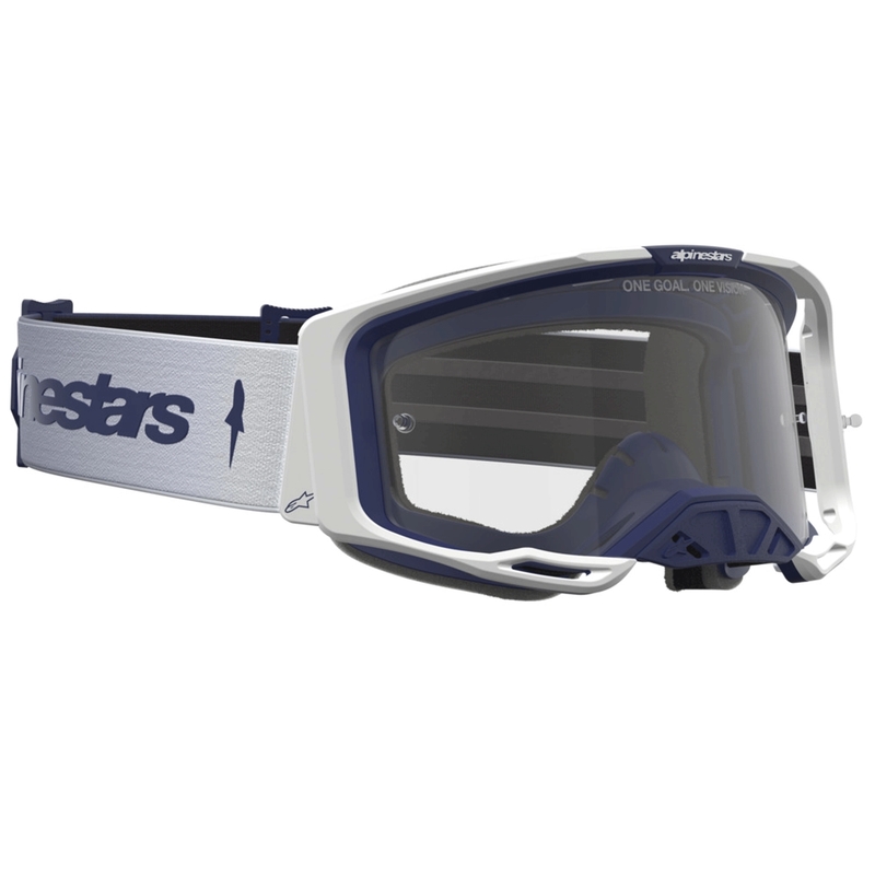 Alpinestars Vision 8 Amber blå-hvide motocrossbriller med klar plexiglas