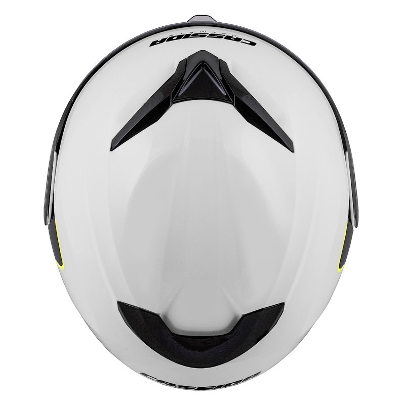 Cassida Compress 2.0 Refraction hvid-sort-fluogul motorcykelhjelm