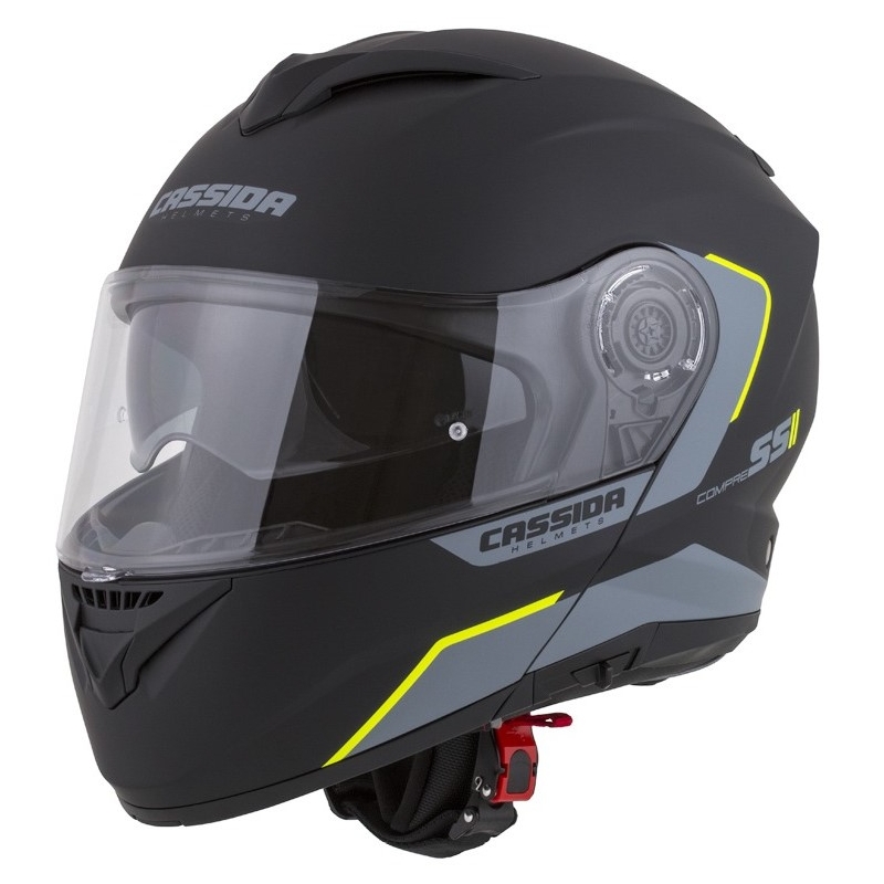 Cassida Compress 2.0 Refraction sort-grå-fluogul flip-up motorcykelhjelm udsalg