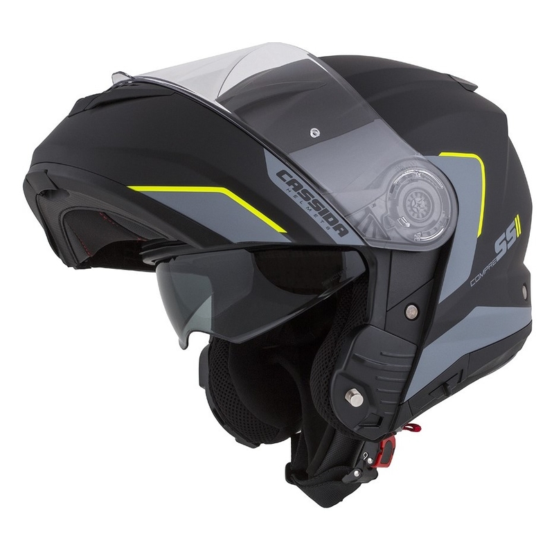 Cassida Compress 2.0 Refraction sort-grå-fluogul flip-up motorcykelhjelm udsalg