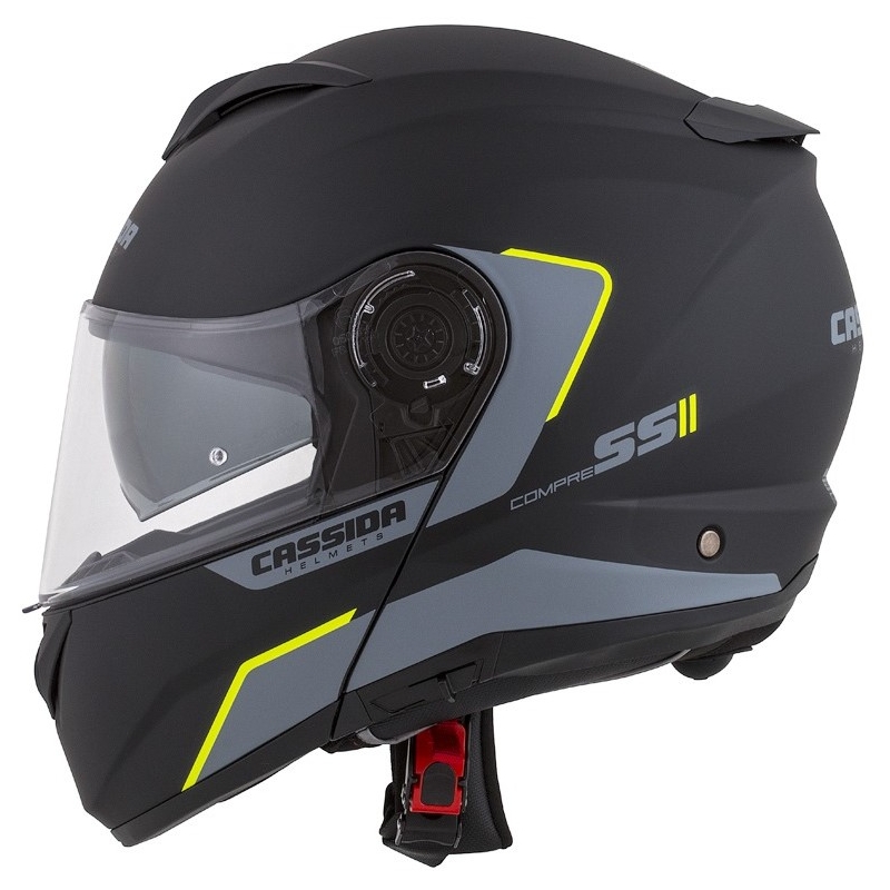 Cassida Compress 2.0 Refraction sort-grå-fluogul flip-up motorcykelhjelm udsalg