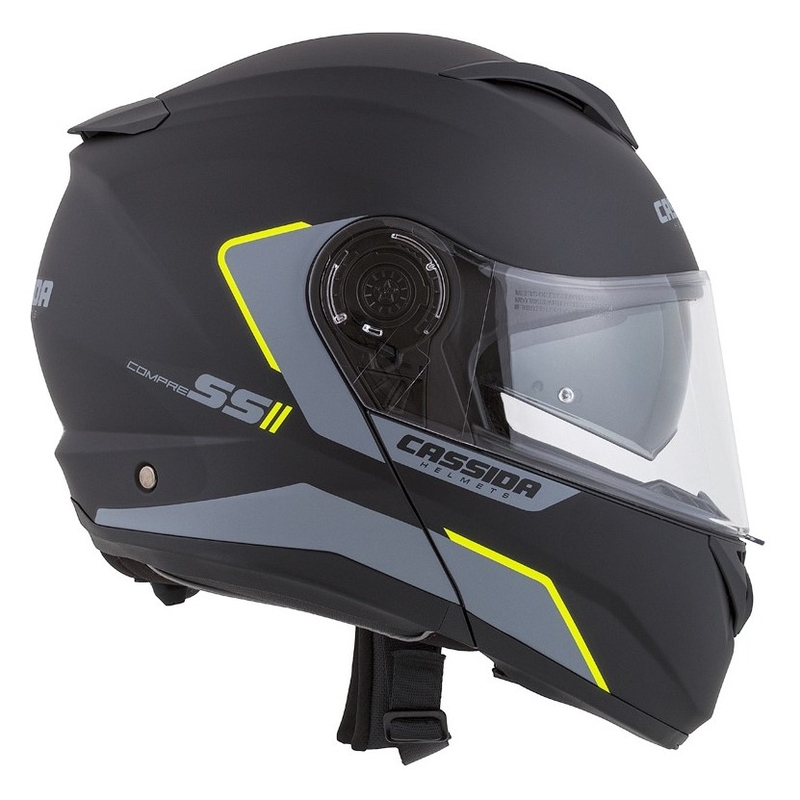 Cassida Compress 2.0 Refraction sort-grå-fluogul flip-up motorcykelhjelm udsalg