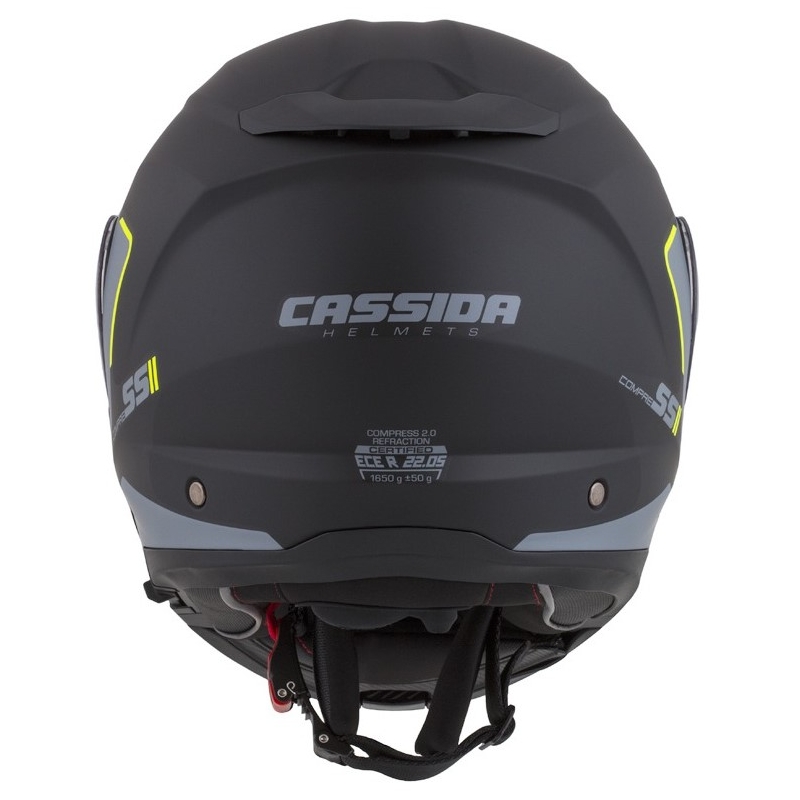 Cassida Compress 2.0 Refraction sort-grå-fluogul flip-up motorcykelhjelm udsalg