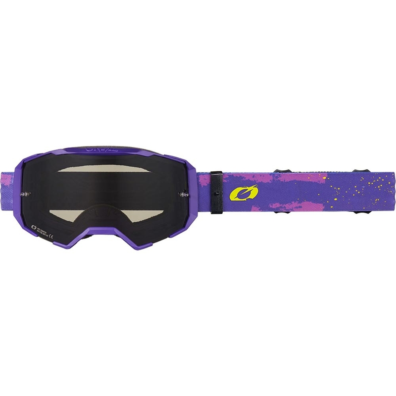 Motocrossbriller O'Neal B-22 Paint lilla-fluo gul med grå plexiglas