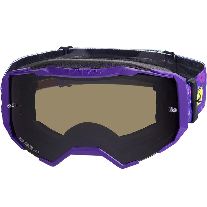 Motocrossbriller O'Neal B-22 Paint lilla-fluo gul med grå plexiglas