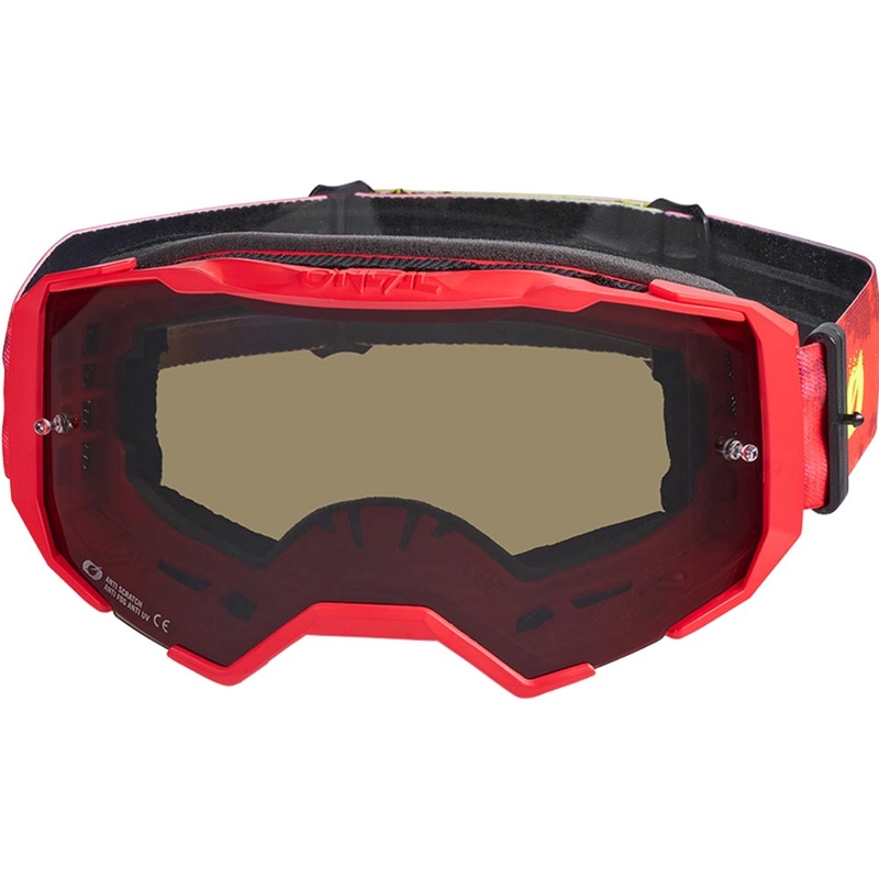 Motocross-briller O'Neal B-22 Paint rød-fluo gul med grå plexiglas
