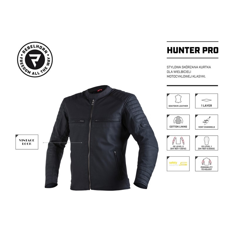 Rebelhorn Hunter Pro sort motorcykeljakke udsalg