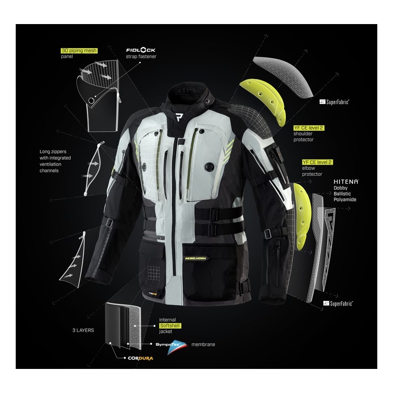 Motorcykeljakke Rebelhorn Patrol grå-sort-fluogul