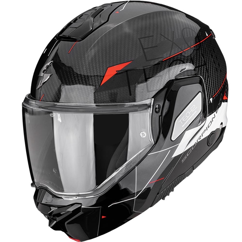 Scorpion EXO-TECH II Carbon Viator flip-up motorcykelhjelm sort-hvid-rød