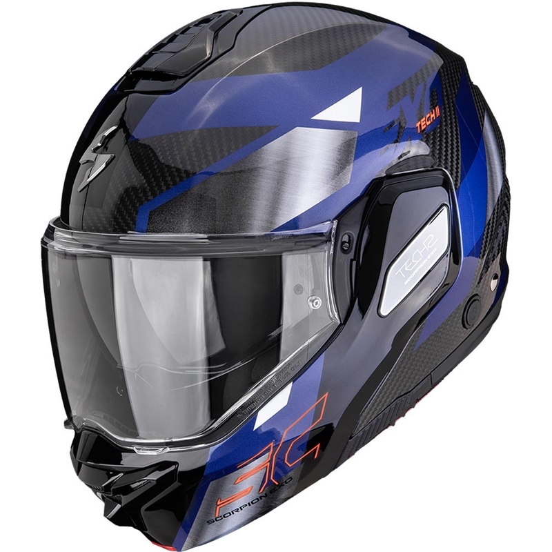 Scorpion EXO-TECH II Carbon Drift flip-up motorcykelhjelm sort-sølv-blå