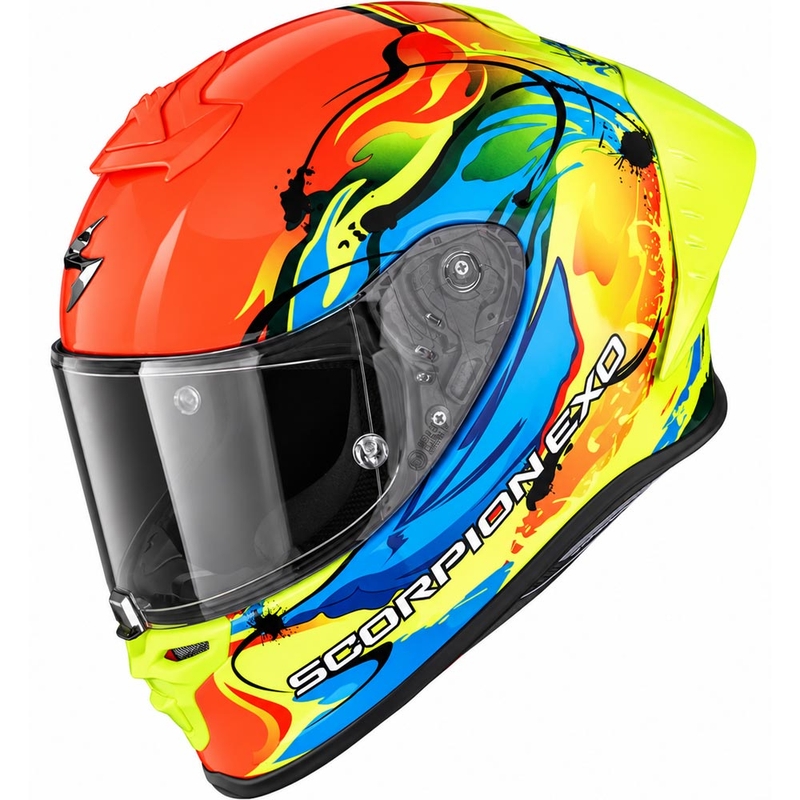 Scorpion EXO-R1 EVO II Air Thrust integralhjelm, fluo rød-blå-gul