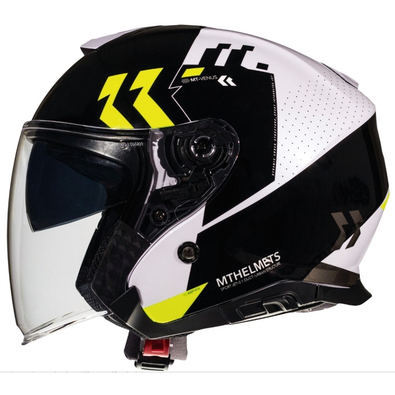 Åben motorcykelhjelm MT Thunder 3 SV Venus sort-hvid-fluogul udsalg